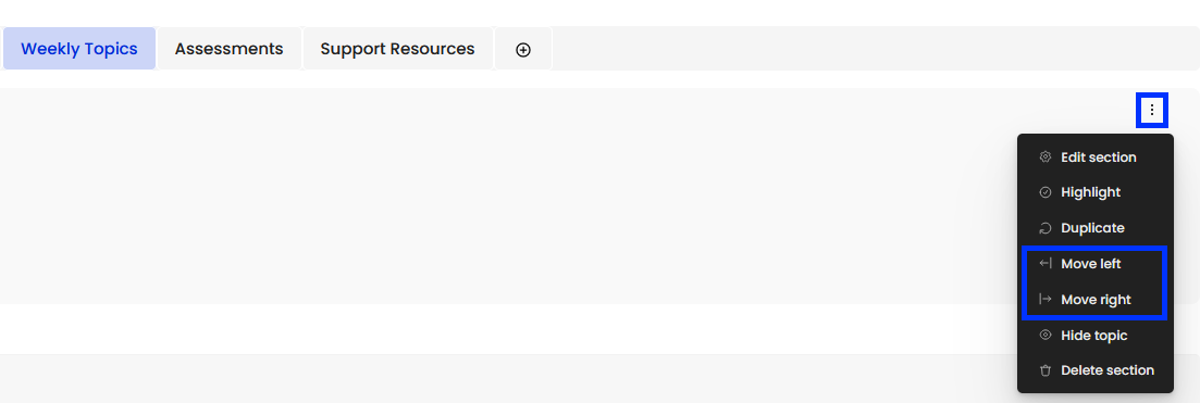 Moodle - Onetopic Sections - Actions Menu - Move Left or Right